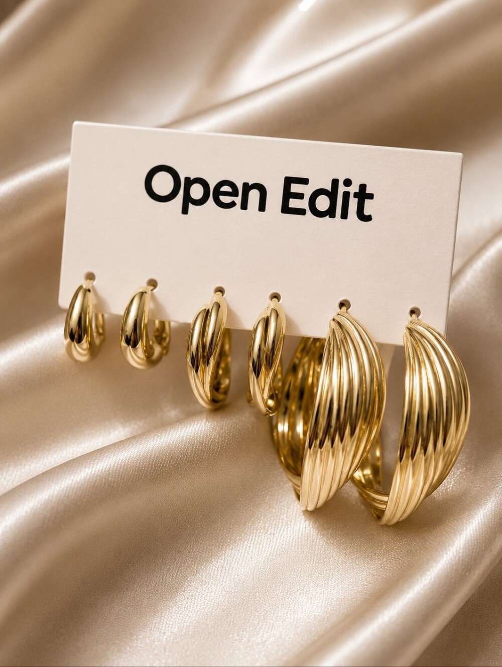 NWT Open Edit Gold Tone Hoop Earring Set 3 Pairs | Minimalist Quiet Luxury CC